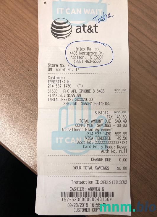 AT&T Company szablon pokwitowania płatności PSD